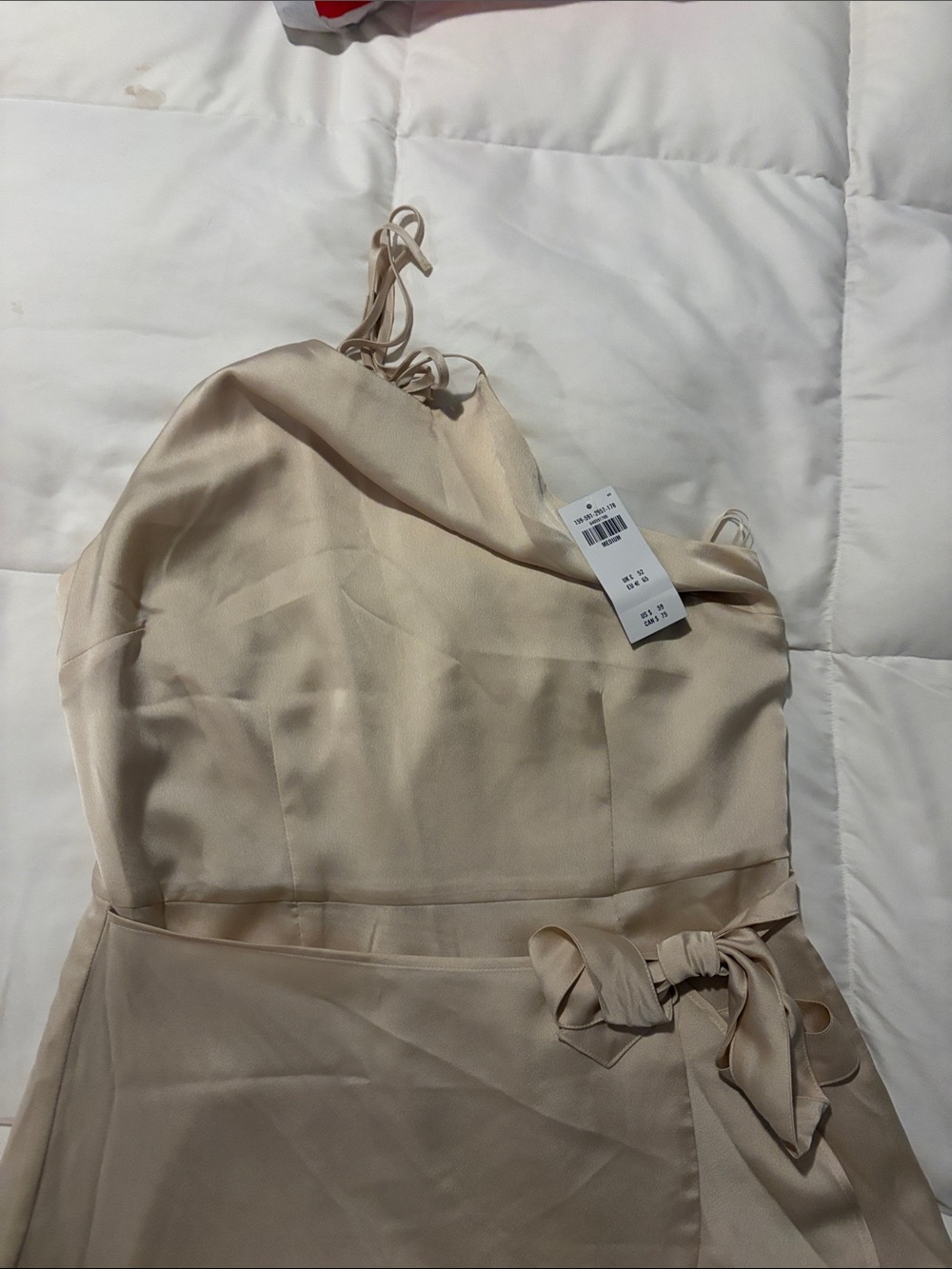 Abercrombie & Fitch One-Shoulder Satin Slip Dress in Light Beige